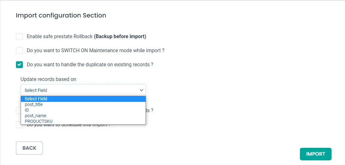 import configuration section woocommerce data update 3