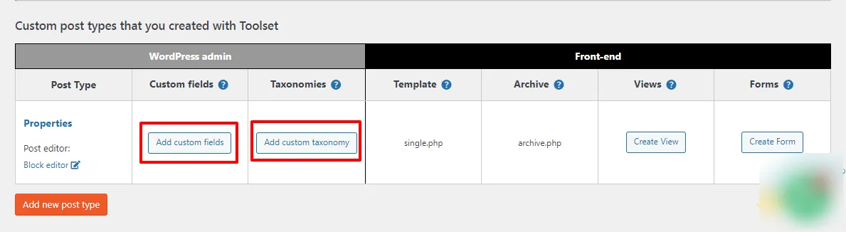 add custom fields and taxonomy toolset types 1