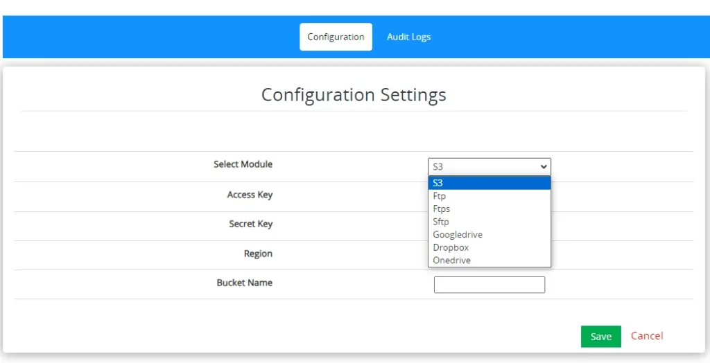 Vtiger Docs to Cloud Configuration Settings