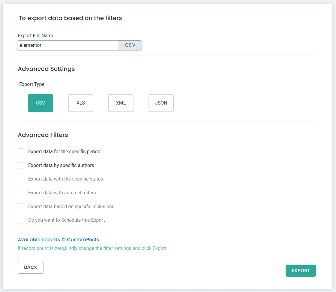 export elementor templates upon filters