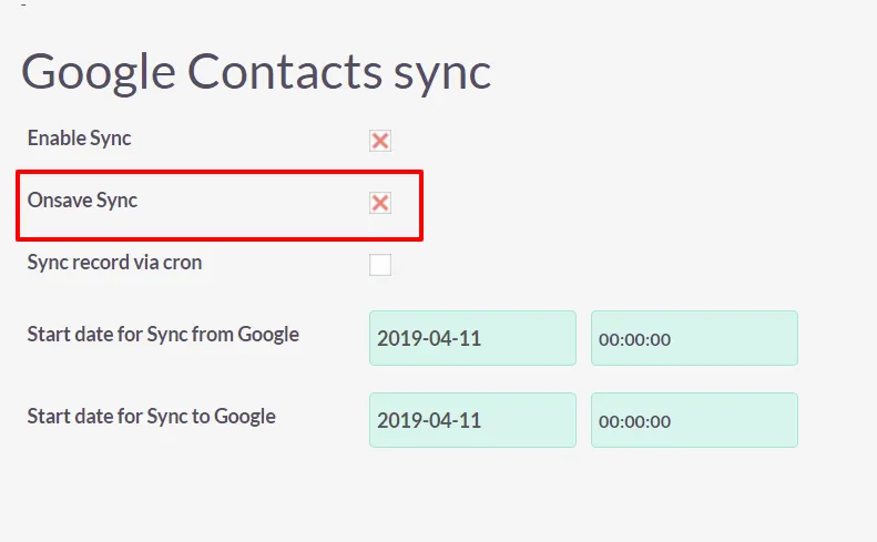suitecrm google contacts sync onsave