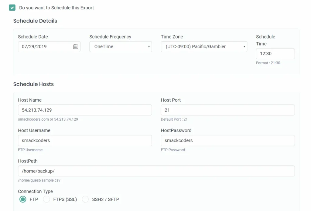 ultimate csv importer manage scheduled export