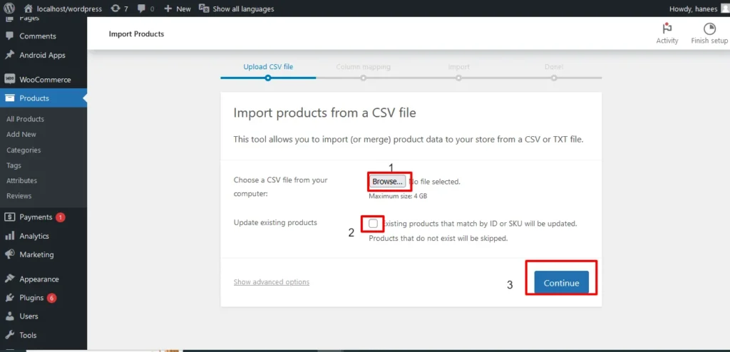 How to import csv built in import product
