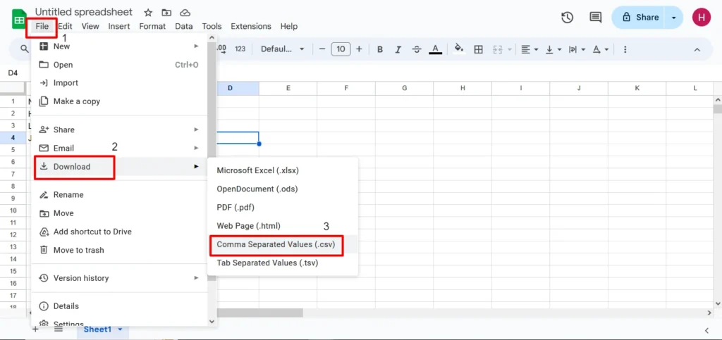 How to import csv save csv in spreadsheet