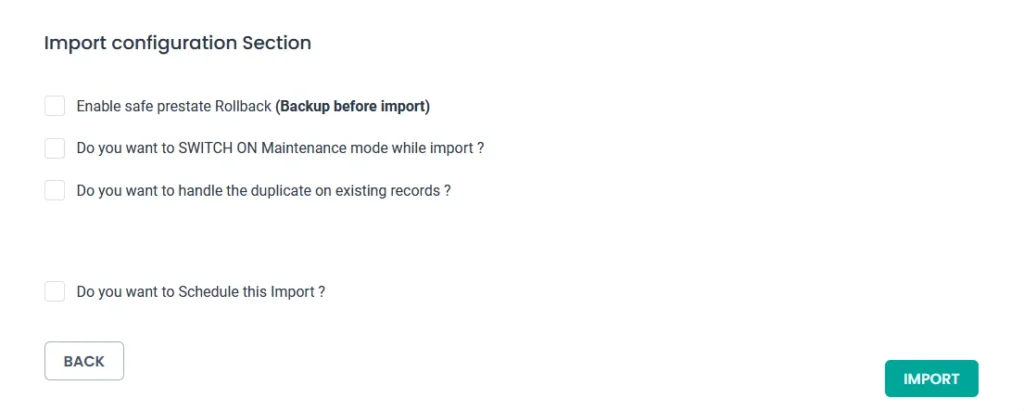 import and export csv Import configuration settings