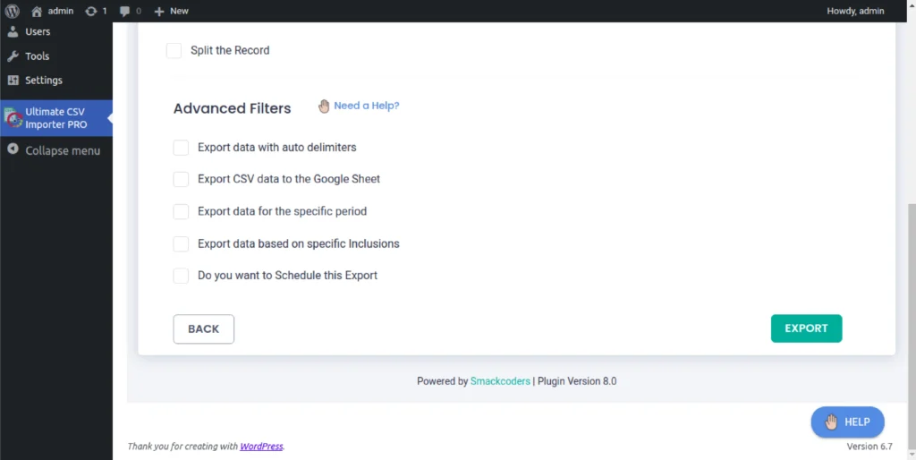 export-configuration-page