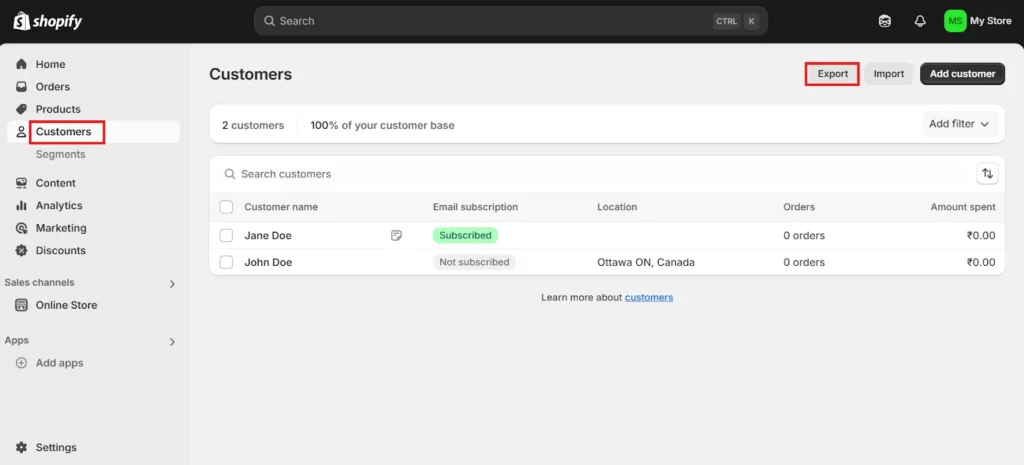 shopify-customer-export