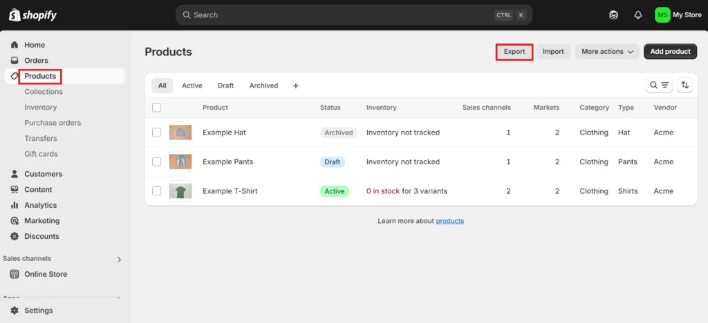 shopify-product-export