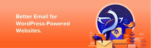 Orange promotional banner for MailPoet, featuring the text “Better Email for WordPress-Powered Websites” alongside illustrated birds, envelopes, and WordPress-themed email marketing graphics.