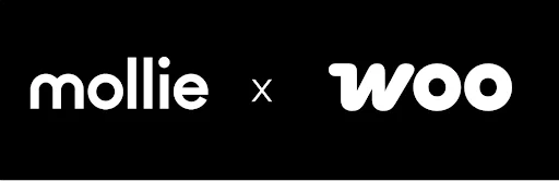 Black promotional banner featuring the Mollie and WooCommerce (Woo) logos, representing the Mollie payment gateway integration for WooCommerce stores.