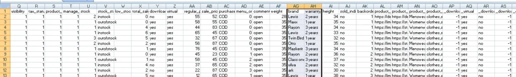 WooCommerce-product-CSV-spreadsheet-stock-price-download-columns-view