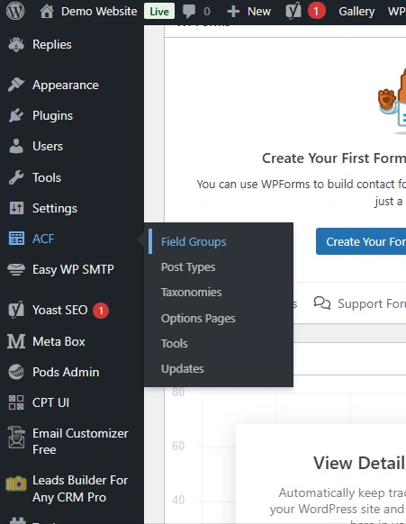 WordPress-ACF-admin-menu-field-groups-dropdown-screen