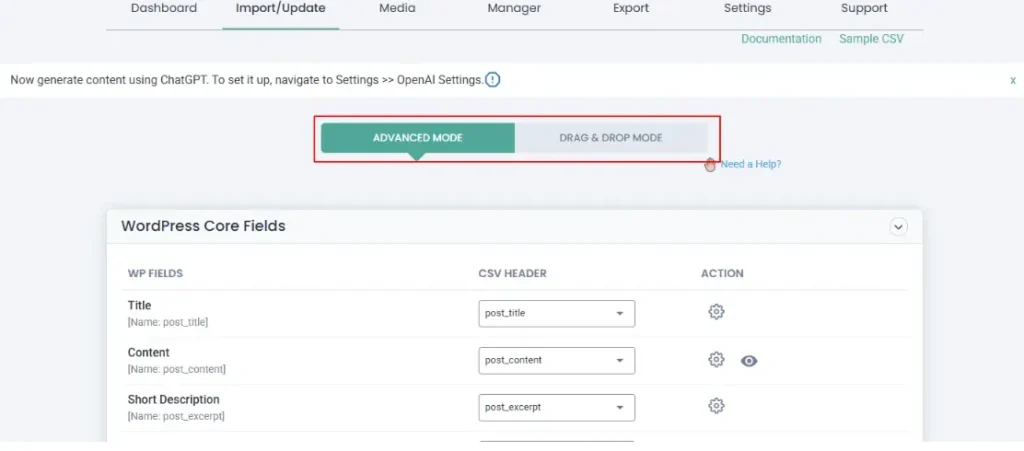 WordPress-CSV-import-advanced-mode-field-mapping-screen