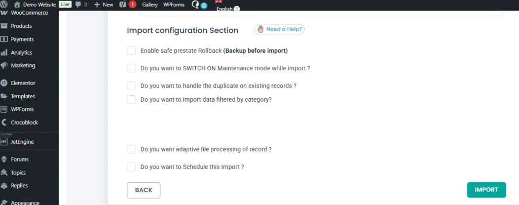 WordPress-CSV-import-configuration-options-backup-schedule-screen