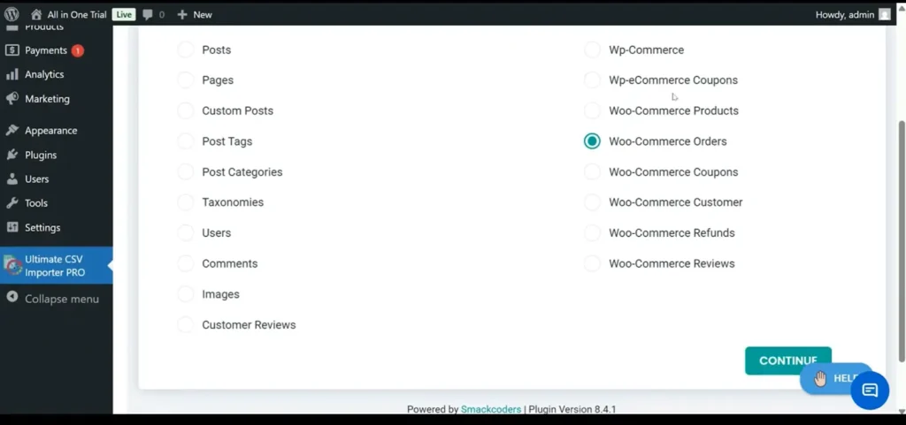 WordPress-CSV-import-select-WooCommerce-orders-screen