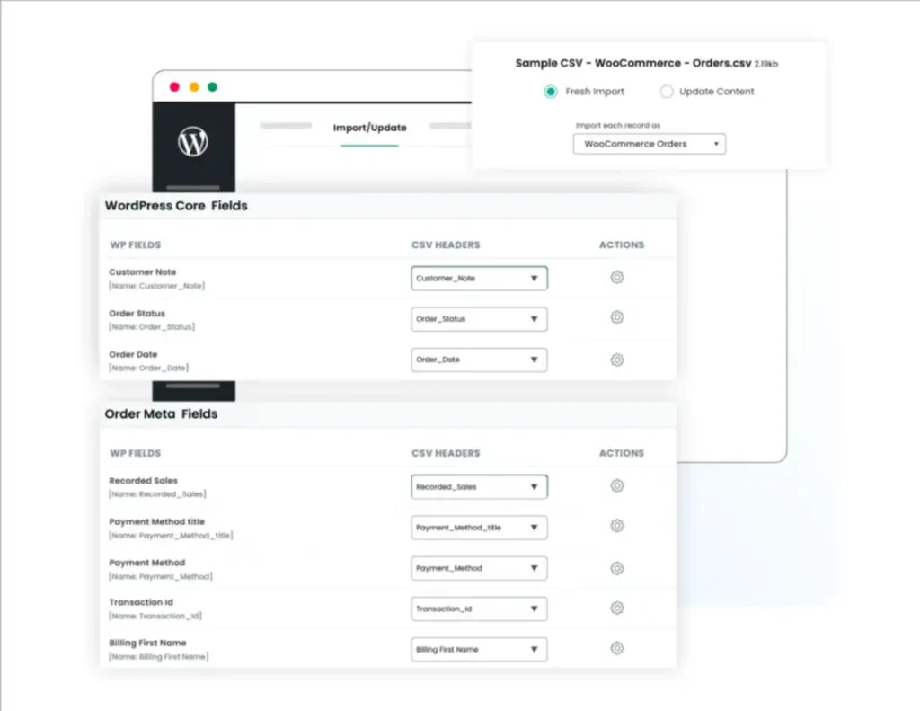 WordPress-WooCommerce-orders-CSV-import-field-mapping-screen