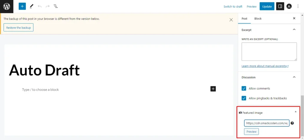 Adding an external featured image URL using the FIFU plugin in WordPress