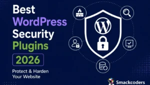 Best WordPress security plugins illustration with WordPress shield and security icons