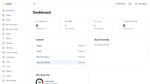 EmDash vs WordPress - EmDash dashboard interface