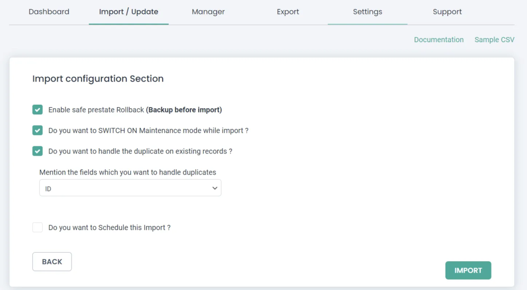 Import configuration settings for ACF fields in WP Ultimate CSV Importer plugin.