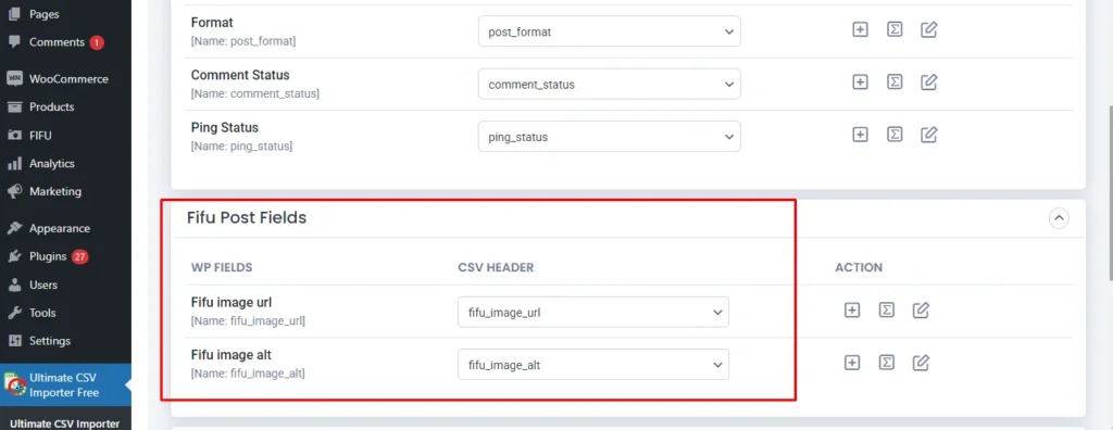 Mapping FIFU image URL and alt text fields in WP Ultimate CSV Importer