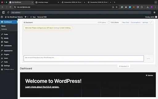 EmDash vs WordPress - WordPress admin dashboard interface 2026