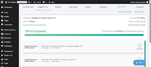 wordpress-pages-import-success